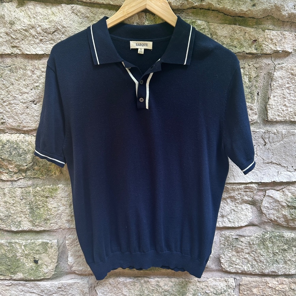 Barque Navy/White Fitted Hem Polo in Size Medium
